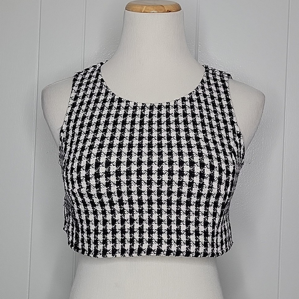 Free People Houndstooth Zip Back Crop Tank Y2K Ska Anthropologie 4